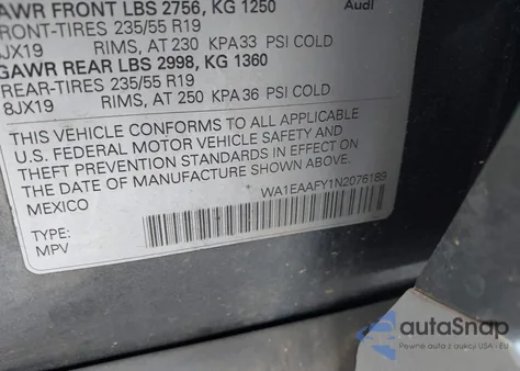 2022 Audi Q5 Premium Plus 45 Tfsi S Line Quattro S Tronic z USA, uszkodzony, nr VIN WA1EAAFY1N2076189